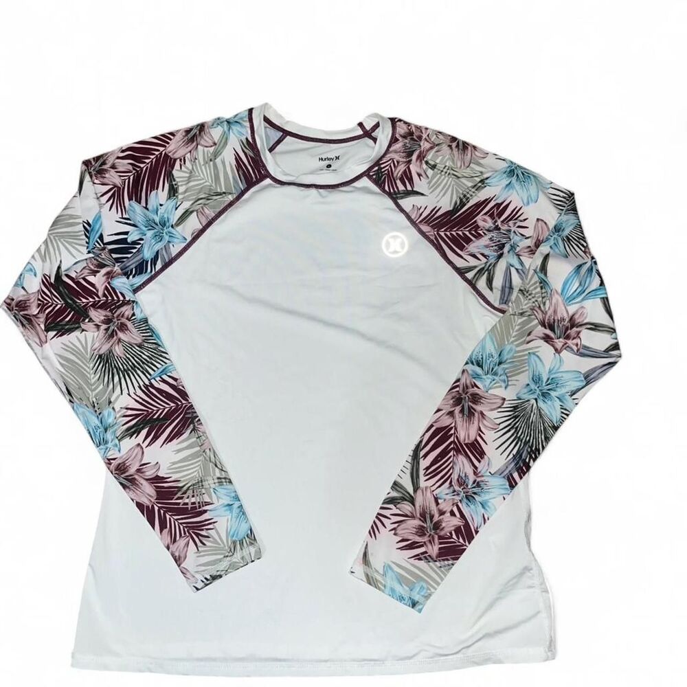 Hurley Women's White Tropical Raglan Rash Guard SZ L
